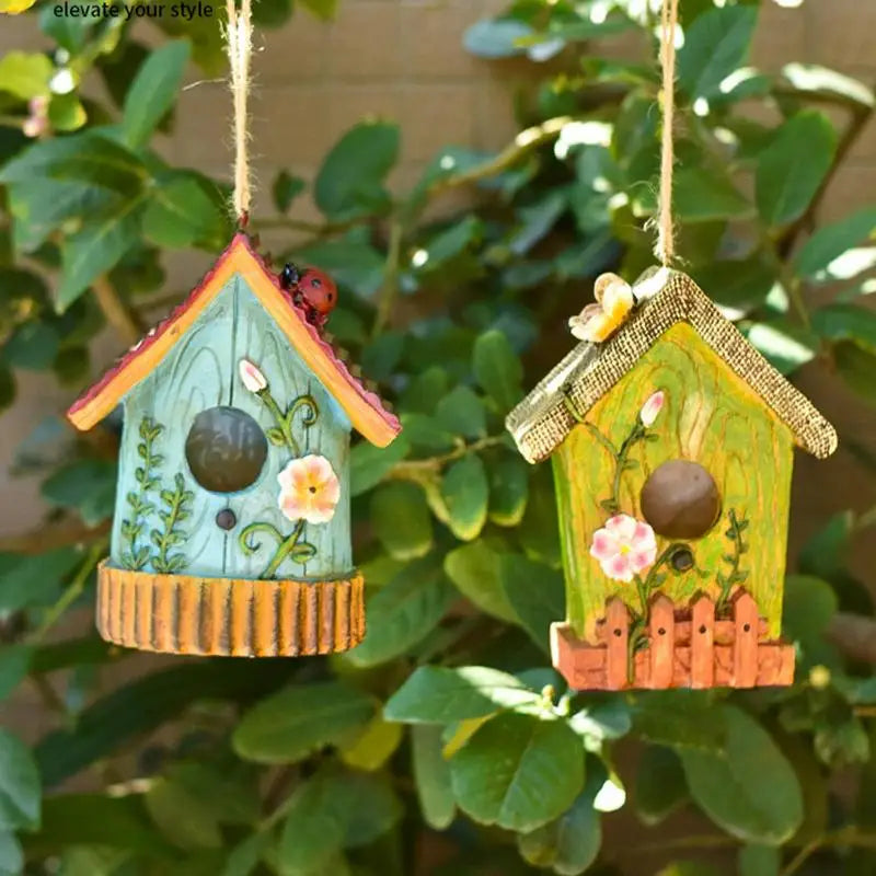 Hangable Bird Houses For Outside Hangable Resin Hand Carved Bird Nest For Outside Sturdy Multifunctional Outdoor Garden Decor