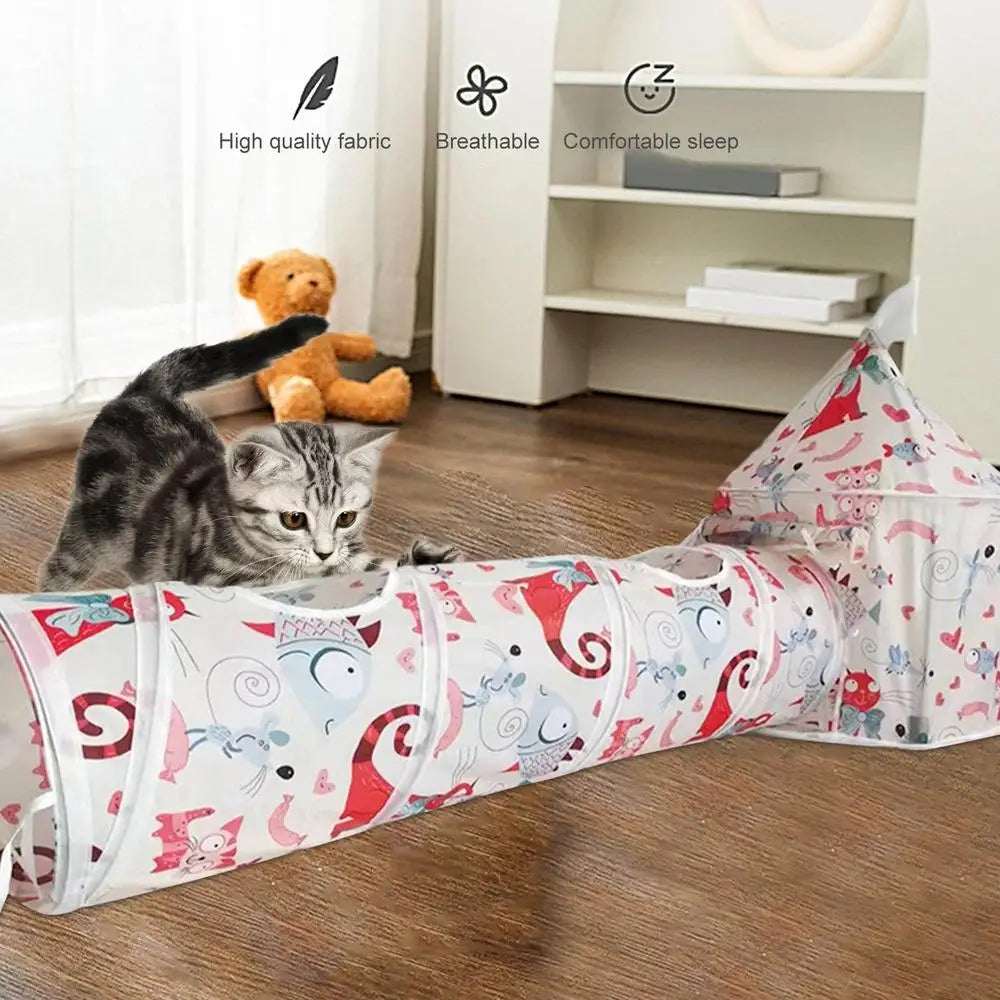 Cat Play Tunnel Folding Interactive Bunny Tent Tunnel Foldable Cat Tent Tubes Portable Indoor Outdoor Kennel Cat Tunnel Tube Toy