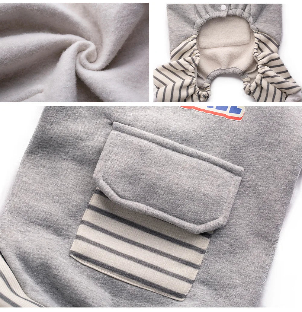 3XL-8XL Large Dog Jumpsuit Turtleneck Warm Plush Lined Dog Pajamas Onesie Stripe Winter Clothes for Large Dogs Pet Pitbull