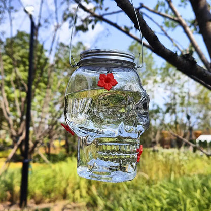 PET 14.8x11x9.5cm Skull Bird Feeder Halloween Garden Suspended Bird Feeder Three Water Dispenser Hummingbird Hole X2J5