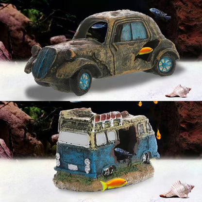 Artificial Aquarium Decoration Old Car Ornament Submarine Decor Resin Landscaping House for Fish Accessories for Aquarium Stuff
