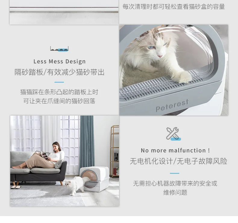 Large Fully Closed Semi-Automatic Cat Litter Box Easy Clean with Durable Plastic Hand-Pulled Shovel Accessory Cat Toilet
