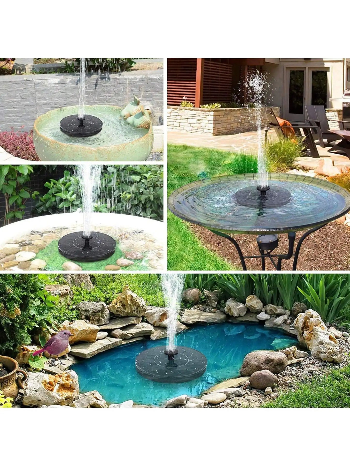Solar Bird Bath Fountain Pump, Upgrade Solar Fountain , Free Standing Floating Solar Powered Water Fountain Pump for Bird Bath,