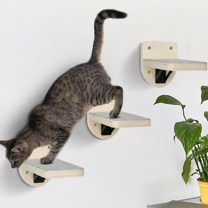 4 Pieces Wall Mounted Cat Climbing Shelves Set Wooden Platform Corner of Wall with Cat Small Jumping Platform Kitty Playing