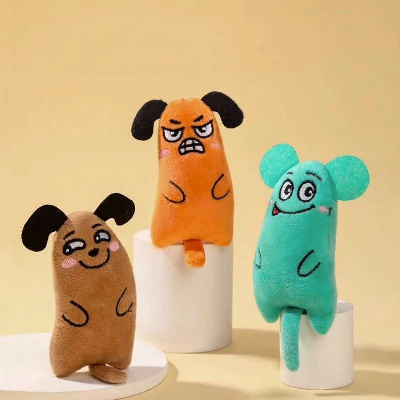 Cartoon cat and dog shaped toys, bite-resistant puppy plush dolls, cat self-entertainment teeth grinding and cleaning interactiv