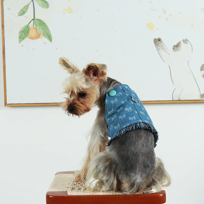 New Dog Harness and Leash Set for Small Dogs, Dark Wash Denim Puppy Dog Vest Harness Tassels Pet Jeans Butterfly Harness