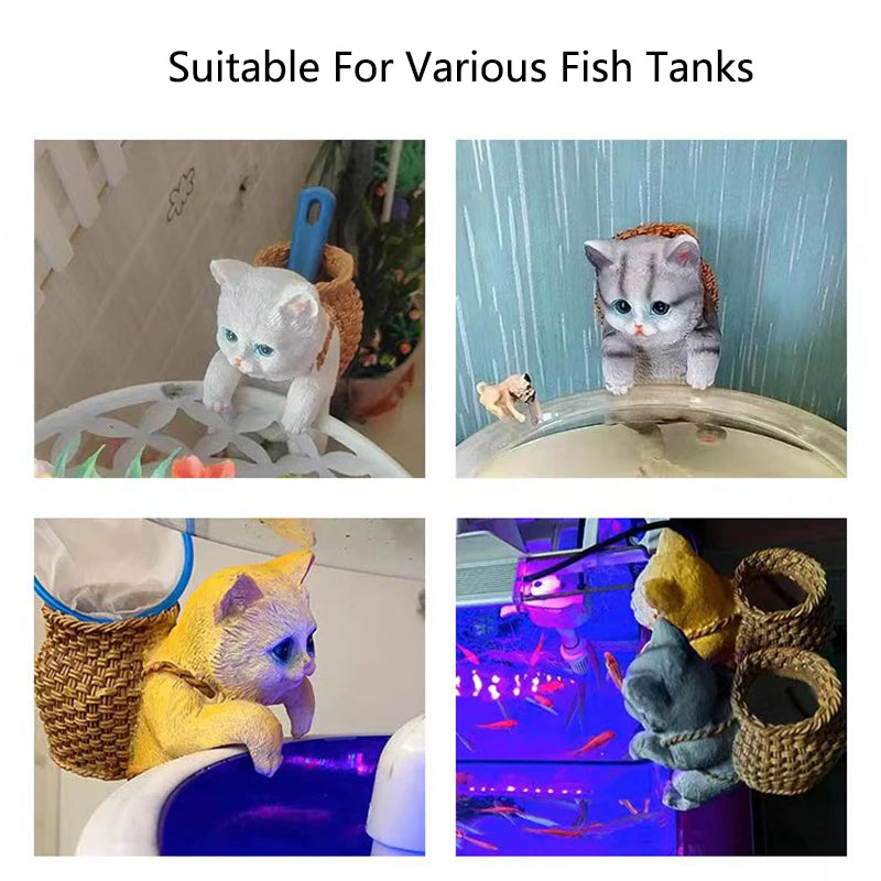Aquarium Hanging Cat Backpack Hanging Ornaments Fish Tank Tool Storage Basket Desktop Flower Pot Landscaping Decoration Cute