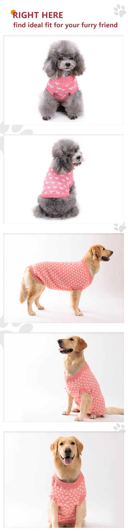 Winter Warm Pet Sweater with Heart Pattern for Small and Medium Dogs and Cats - Cute and Cozy Pet Clothes for Cold Weather
