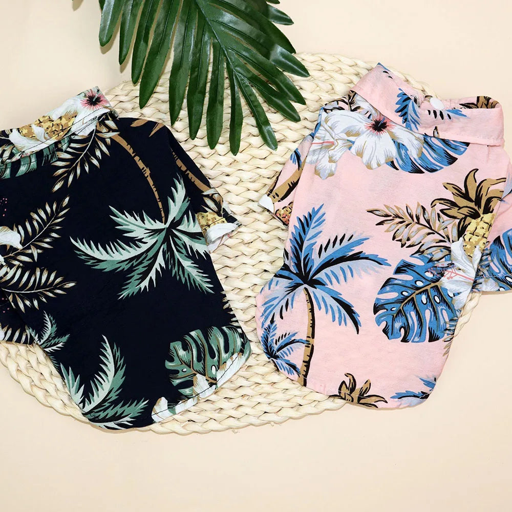 Summer Dog Shirt Hawaiian Beach Pet Clothing Coconut Tree Flower Print Puppy T-Shirt for Small Dogs Cats Vest Camp Shirt for Pug
