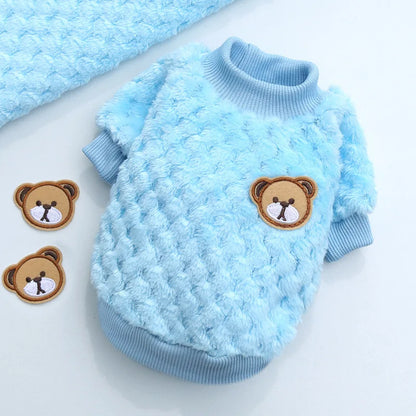 2024 New Warm Fleece Pet Clothes Cute Print Coat Small Medium Dog Cat Shirt Jacket Teddy French Bulldog Chihuahua Winter Outfit