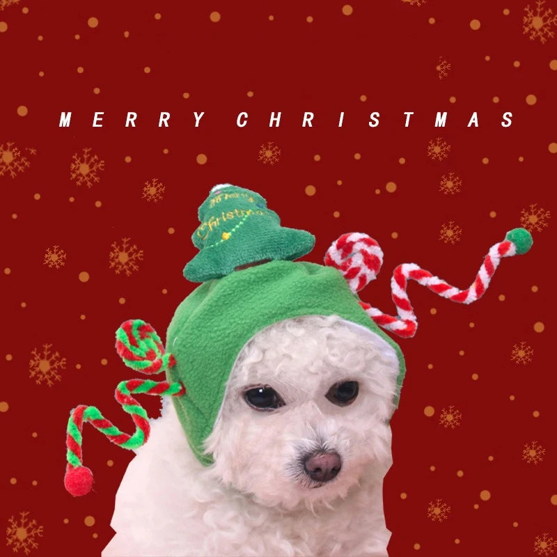 Warm Fleece Cartoon Pet Hat for Cat Christmas Keep Warm York Dog French Bulldog Head Wear Snowman Deer Winter Pet Accessories