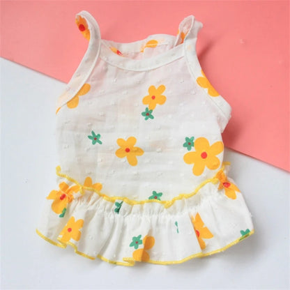 Cartoon Floral Summer Dress for Dogs Chihuahua Puppy Vest One Piece Pet Supplies Spring Female Sphinx Cat Luxury Dog Clothes