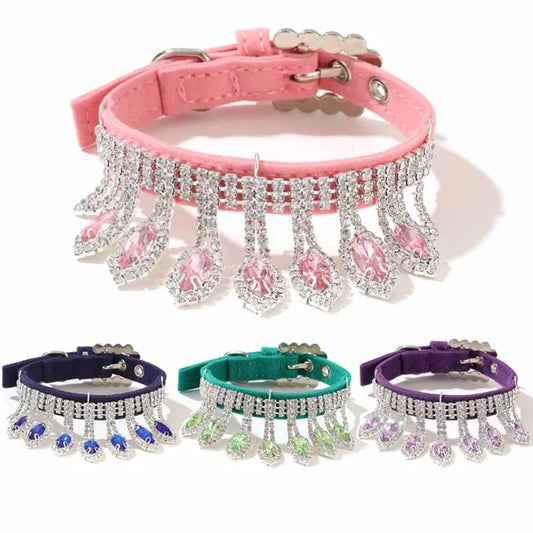 Small Dog Collar with Luxury Bling Rhinestone, Soft Suede Leather Puppy Dog Cat Necklace Crystal Jewelry Pet Accessories for Dog