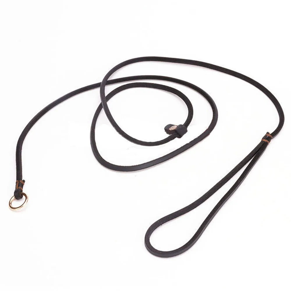 Soft Slim Genuine Leather Dog Slip Lead Control Leash for Small Dogs No Pull Pet Puppy Training Choke Collar P Chain Slip Leash