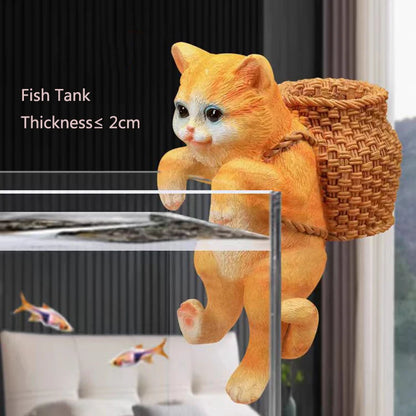 Aquarium Hanging Cat Backpack Hanging Ornaments Fish Tank Tool Storage Basket Desktop Flower Pot Landscaping Decoration Cute