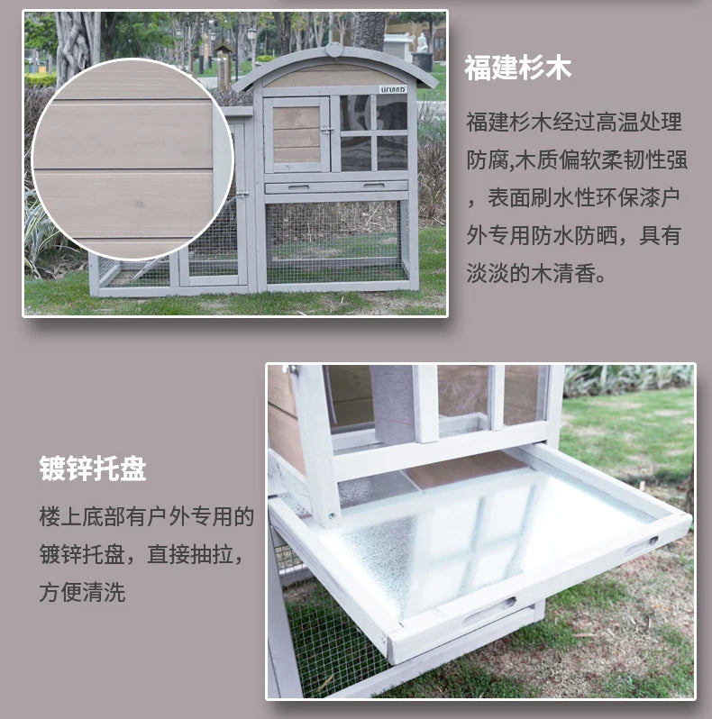 Rabbit Cage Extra Large Small Rabbit Cage Pet Rabbit Housing Outdoor Household Solid Wood Double decker Villa Breeding Cage