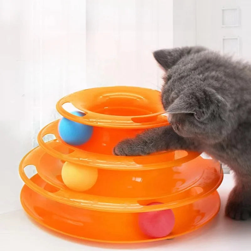 4 Levels Cat Toy Tower Turntable Roller Balls Toys Interactive Intelligence Training Track Puzzle Funny Games Accessories