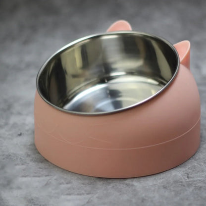 Cat Dog Bowls 15 Degrees Raised Stainless Steel Cat Bowl Safeguard Neck Puppy Pet Feeder Non-slip Crash Elevated Cat Food Bowl
