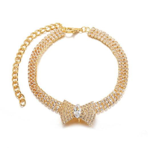 Adjustable Crystal Pet Necklace Cute Rhinestone BowTie Dog Collars Kitten Puppy Jewelry Necklace Photo Props for Small Animals