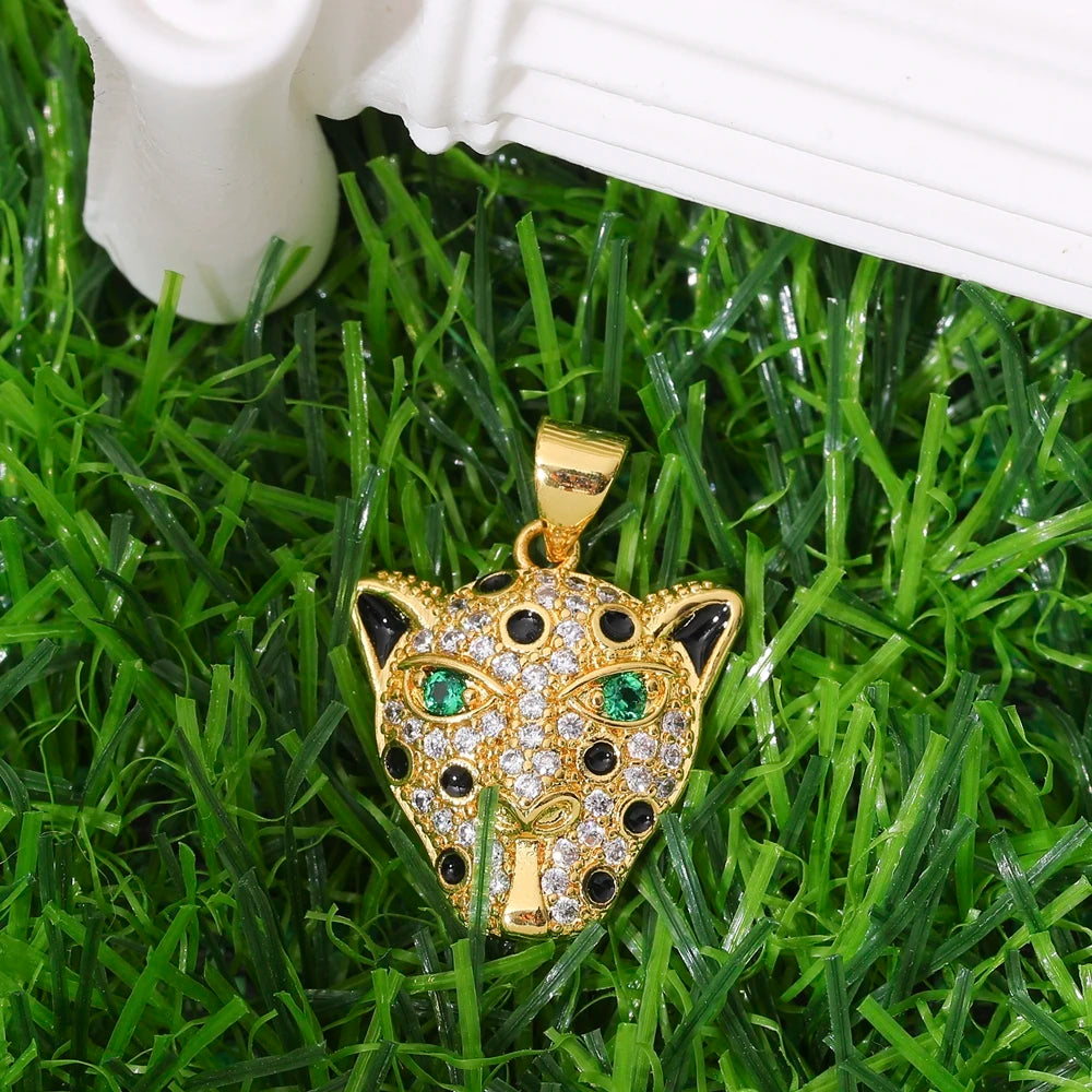 Juya 18K Real Gold Plated Cubic Zircon Bear Lion Bird Tiger Panther Head Leopard Charms For DIY Pendant Necklace Bracelet Making