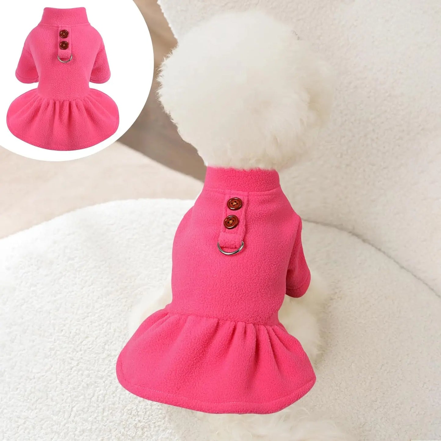 Thermal Fleece Dog Dress for Small Dogs Girl Winter Dog Sweater Puppy Clothes Chihuahua Yorkie Teacup Pet Outfit Cat Apparel