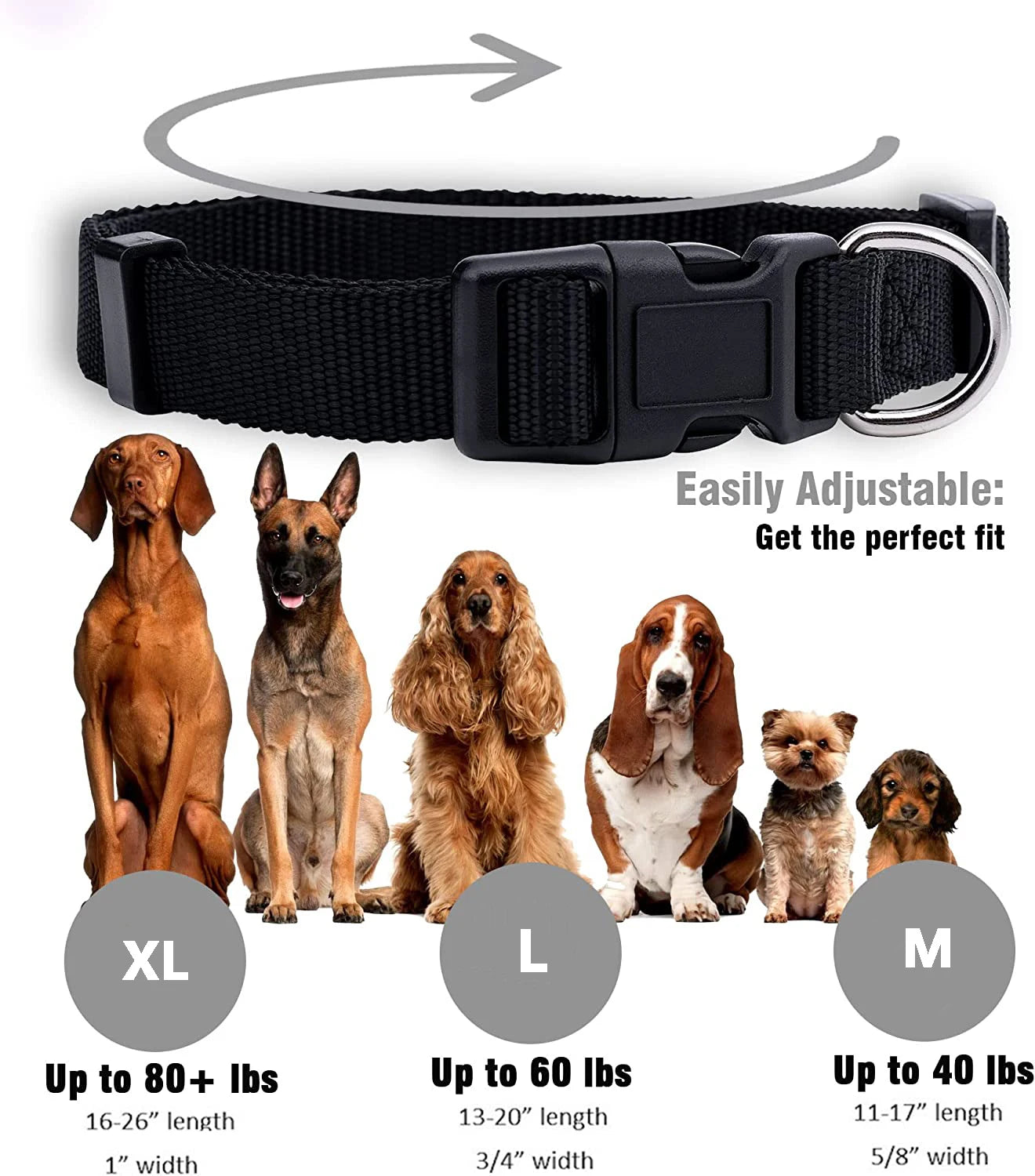 Basic Nylon Dog Collar with Quick Release Buckle Adjustable for Small Medium Large Dogs Bulldog Training Supplies Pet Accessorie