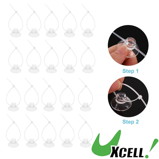 UXCELL Aquarium Clear Suction Cups Set 25mm Suction Cups Airline Tubing Holder with 30 Zip Ties Plastic Hook Suction Cup