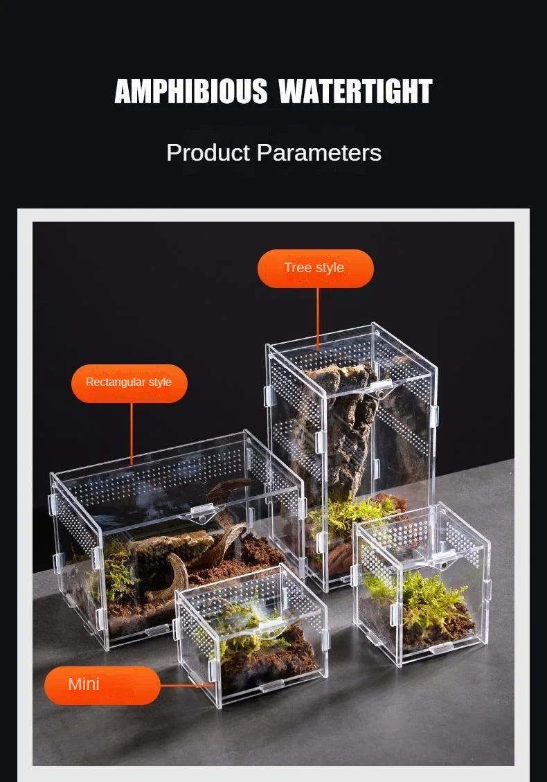 Reptile Acrylic Transparent Terrarium Breeding Box Turtle Cage Nano Arboreal Tarantula Enclosure Dearded Dragon Reptiles Habitat
