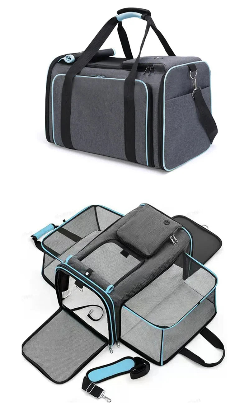 Large Capacity carrier Cat Pet Airlines approved reflective tape Cat Travel Bag expandable Foldable soft dog carrier