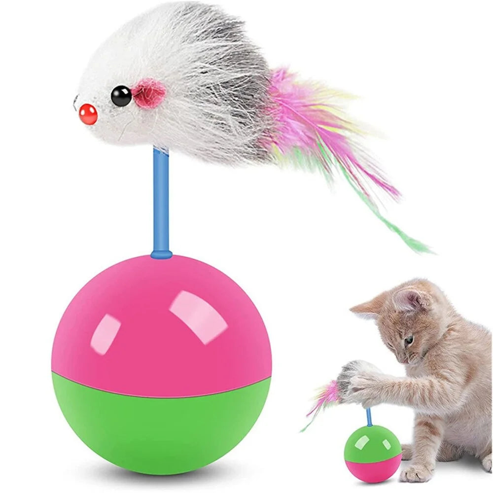 Pet Durable Colorful Feather Mimi Favorite Fur Mouse Tumbler Kitten Cat Toys Play Balls For Catch Cats Supplies 2PCS