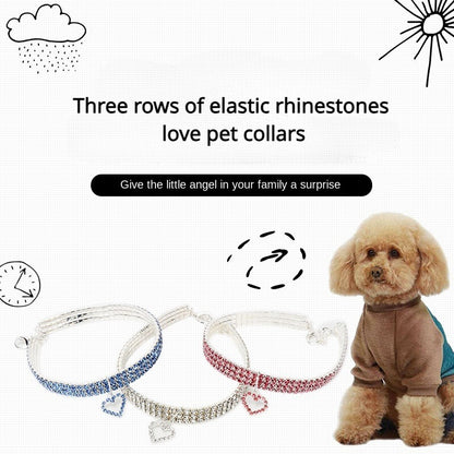 New Cat Dog Collar Three Row Elastic Rhinestone Pet Collars Love Decoration Necklace Puppy Kitten Ornament Pets Supplies