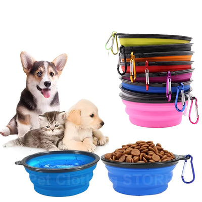 Collapsible Pet Silicone Dog Food Water Bowl Outdoor Camping Travel Portable Folding Supplies Dishes with Carabiner Pet supplies