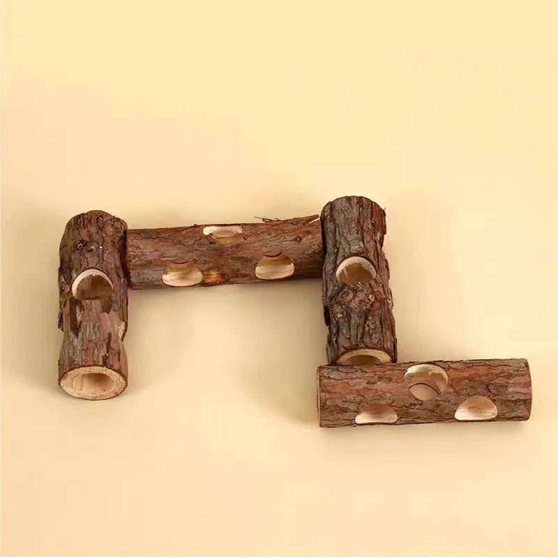 Hamster Natural Wooden Tunnels Tubes Bite-resistant Hideout Tunnel Molar Toy For Small Pet Toy Forest Hollow Tree Trunk