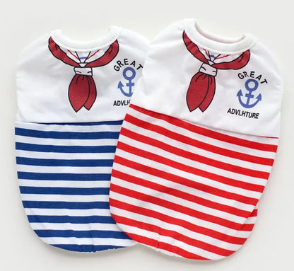 Pet Dog Clothes For Small Dogs Summer Cartoon Vest Clothing Sailor Tie Anchor Print Navy Tie Stripes Cat Dog Breathable T-Shirt
