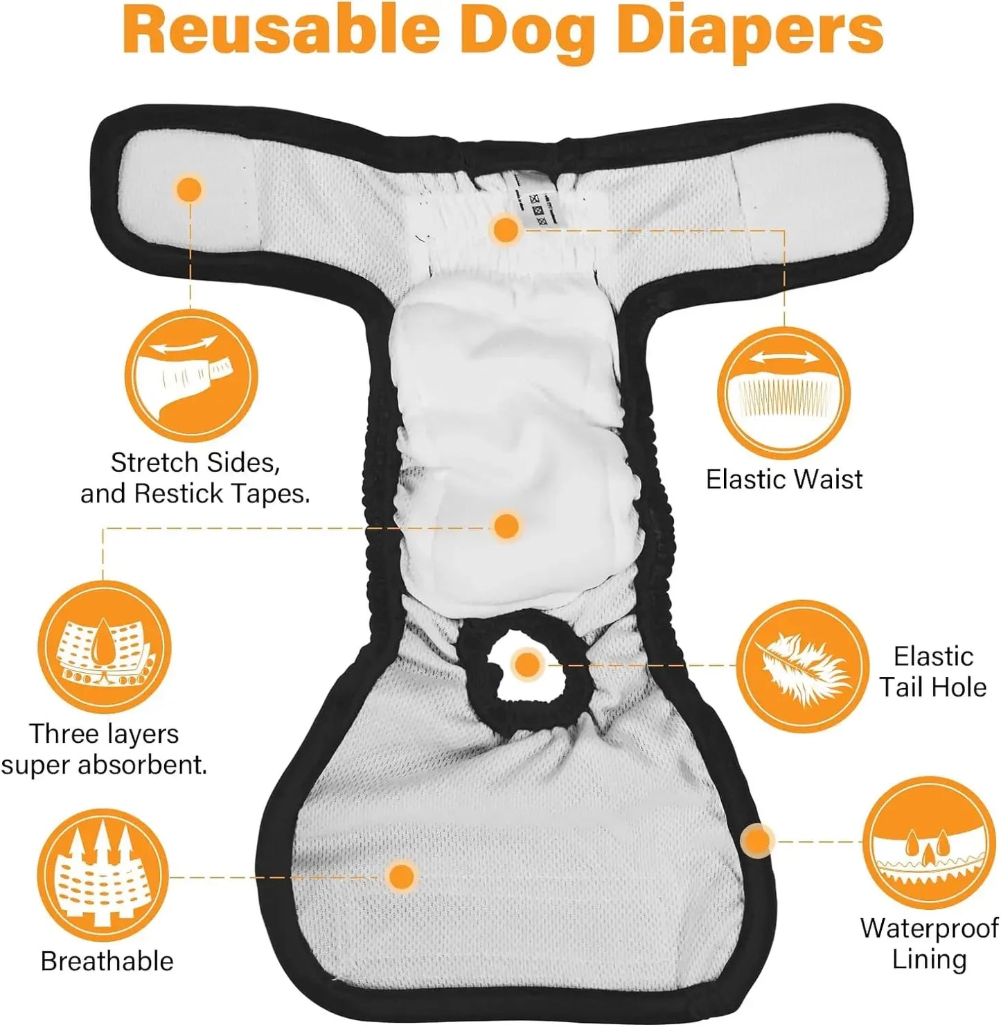 Washable Reusable Female Dog Diapers for Small Medium Large Dogs, Doggie Menstrual and Incontinence Safety Sanitary Panties