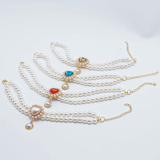 2 Rows Luxury Dog Cat Pearl Necklace Collar for Small Dogs Cats Yorkie Wedding Birthday Costume Crystal Jewelry Pet Accessories