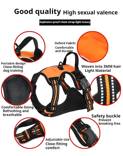 Pet dog chest back anti impact reflective vest style chest back large medium cat dog chest back traction rope set dog harness