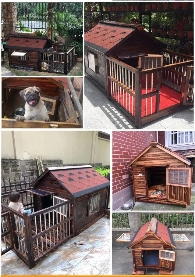 Outdoor Waterproof Solid Wood Kennel Medium and Large Dog Golden Retriever Kennel House Rainproof Outdoor Four Seasons