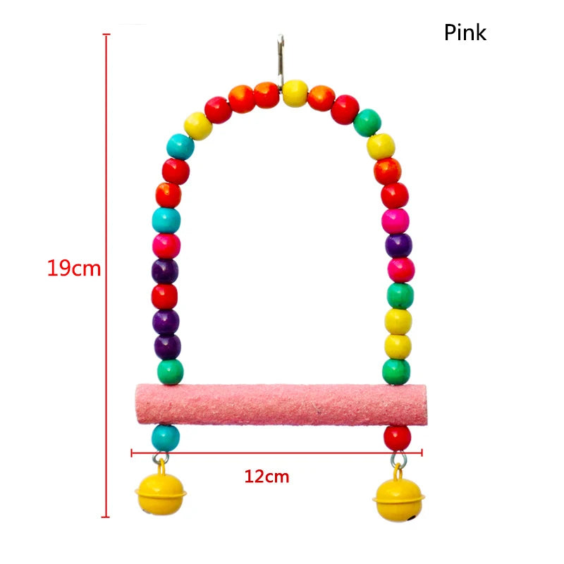 Colorful Frosting  Pet Parrot Swing toys Stand Rack Squirrel Bird Branch Perches Chew Bite Toys with bell Birds Cage Acce