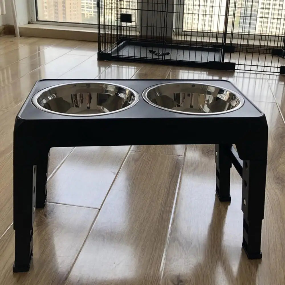 Elevated Stainless Steel Pet Feeding Bowls Height Adjustable Dog Bowl with Stand Cat Bowls Food Water Set with Two Bowls