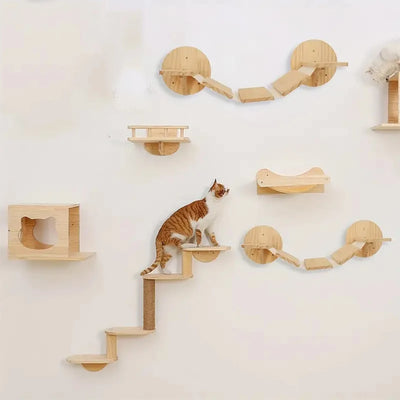 Cat Wall Furniture Cat Hammocks Climbing Shelf and Cat Bridge Wall Mounted Jumping Platform Scratching Post for Most Kitten Cats