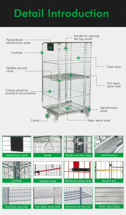 4 Sided Secure Supermarket Warehouse Cargo Industry Steel Storage Roll Cage