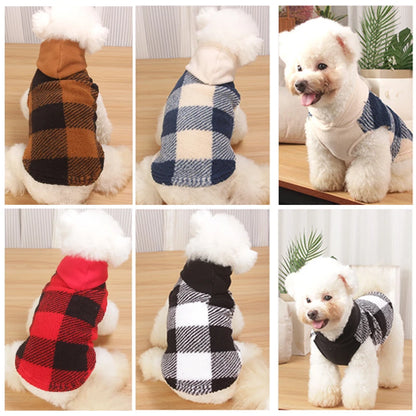 Plaid Dog Hoodie Christmas Pet Clothes Fleece Sweater with Leash Hole for Small Medium Dogs, Soft Winter Warm Dog Sweatshirt