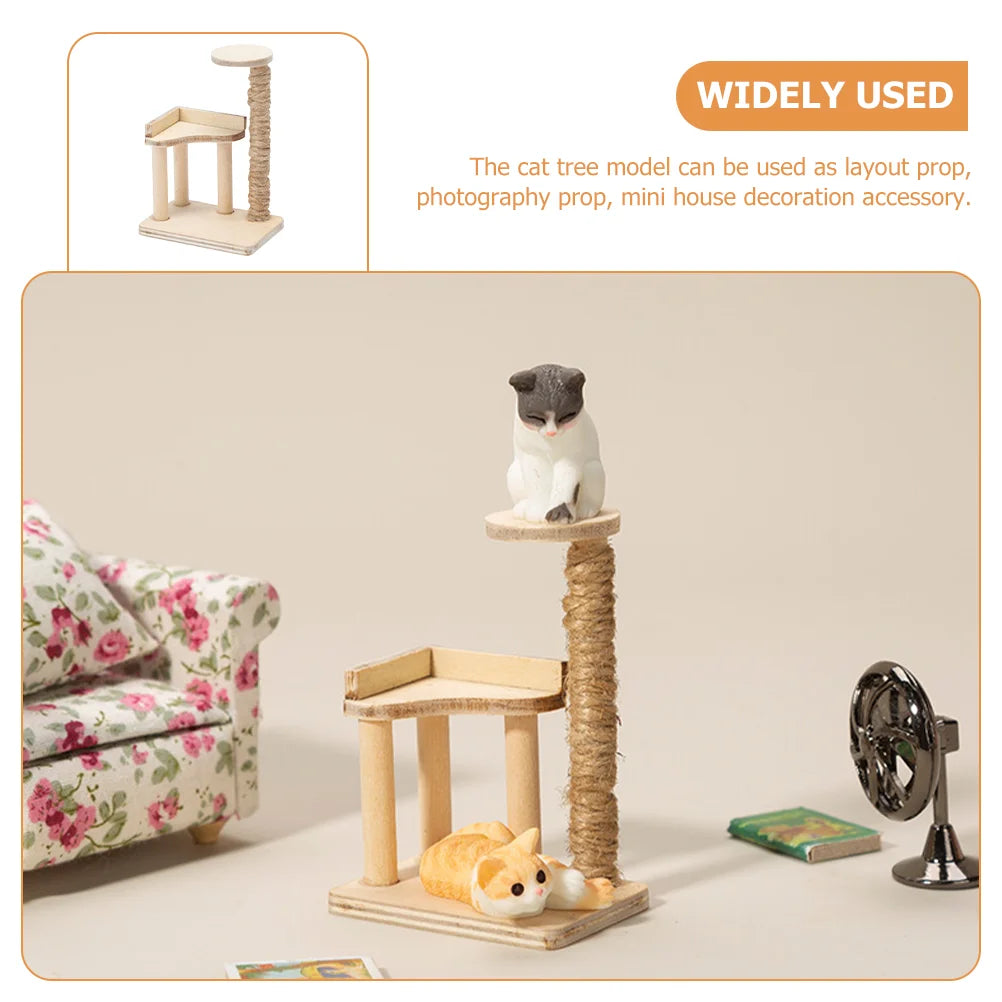 Miniature Cat Climbing Frame Tree House Layout Prop Furniture Model Birch Adornment Ornament Mother Child Wooden