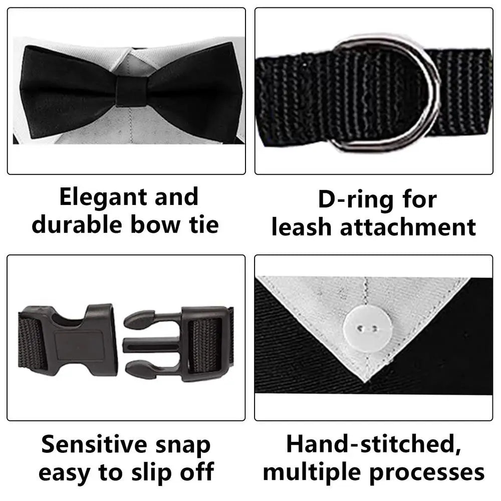 Dog Wedding Bandana Collar Dog Collar Bow Tie Breathable Dog Tuxedo Adjustable Neck Scarf for Weddings Parties Birthdays