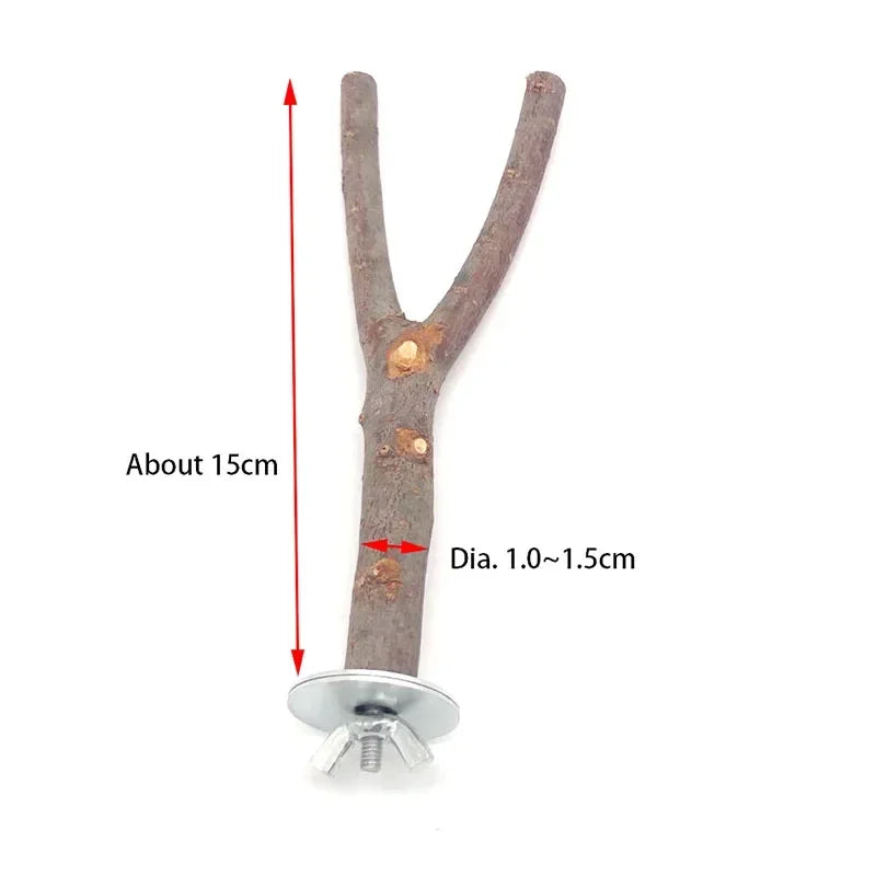 Natural Wood Pet Parrot Raw Wood Fork Tree Branch Stand Rack Squirrel Bird Hamster Branch Perches Chew Bite Toys Stick Supplies