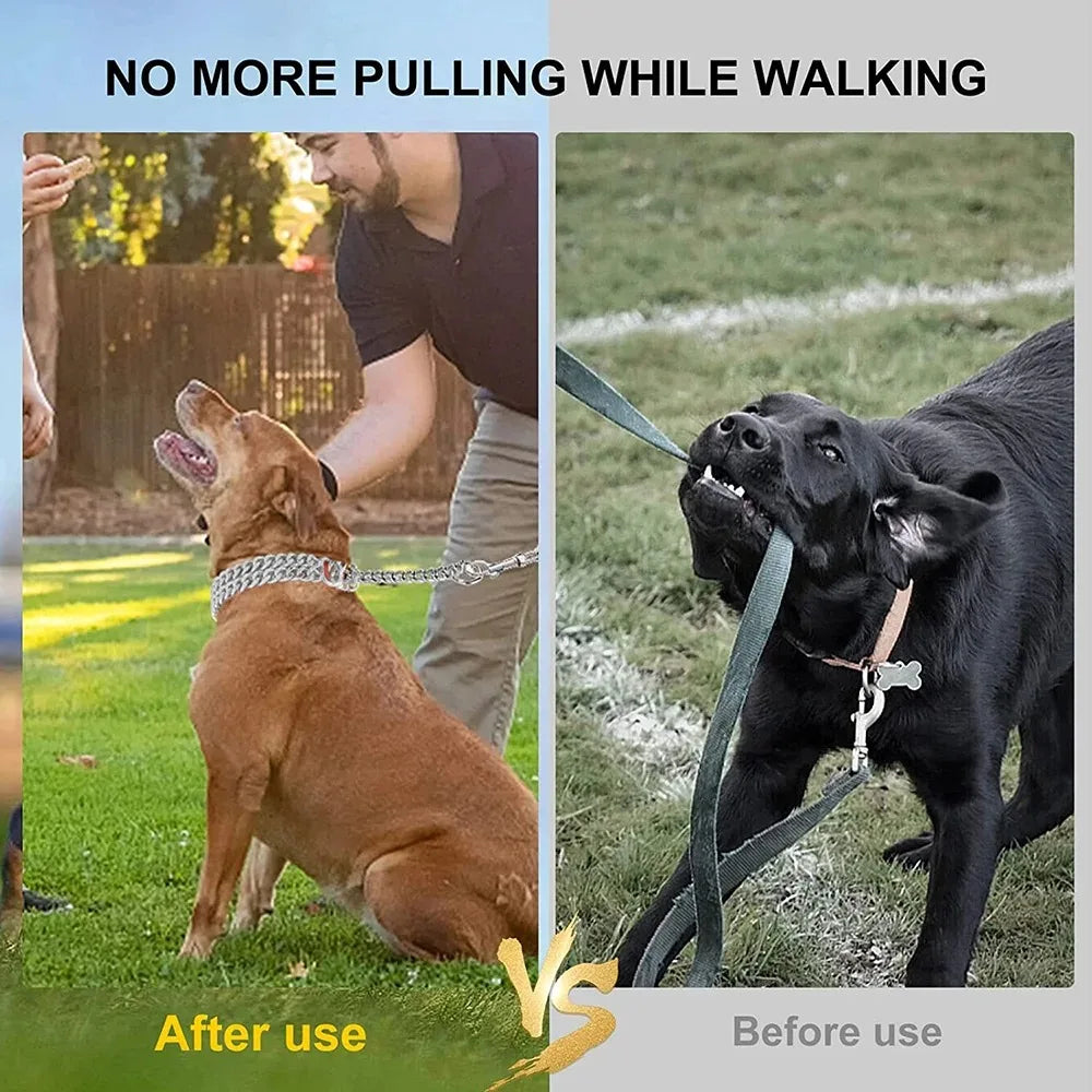 30-71cm Dog Collar Metal Adjustable Double Row Telescopic Chain Triple Ring Explosion-Proof Punch Collar Dog Training Supplies