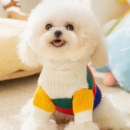 Winter Pet Warm Sweater Rainbow Striped Luxury Dog Clothes Pet Dog Coat Puppy Pullover Chihuahua Costume Cat Dog Knitted Coat