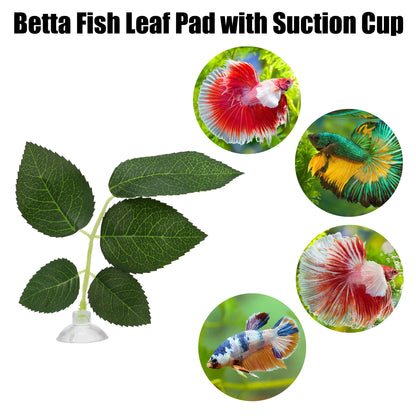 UXCELL 2/4 Pcs Aquarium Artificial Plastic Plants Betta Fish Leaf Pad with Suction Cup Betta Bed Leaf Hammock Resting Hide Decor