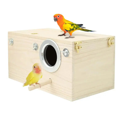 Parakeet Nest Box Wood Parrot Nesting Breeding House Nesting Boxes for Birds with Perch Stand Bird Cage Mating Box for Budgie